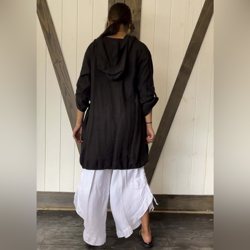 EUC Black Button-Up Linen Jacket/Coverup - Picture 3 of 10